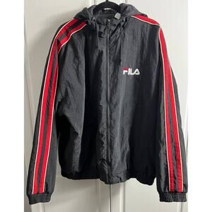 Vintage Embroidered FILA Quilted Coat with Hood Size L